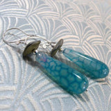 long blue semi-precious stone earrings, long blue semi-precious earrings