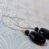 long handmade black semi-precious statement earring design