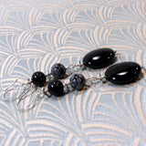 long drop black earrings handmade black onyx
