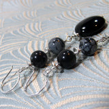 long drop black semi-precious black onyx earrings