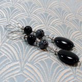 long drop black gemstone earrings
