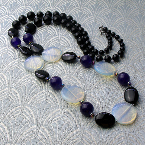 long semi-precious statement necklace, handmade chunky necklace NM32