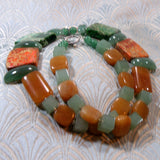 chunky orange and green semi-precious beads