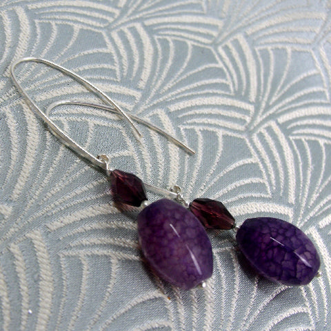 Purple long drop earrings, long handmade dangle earrings  CC44