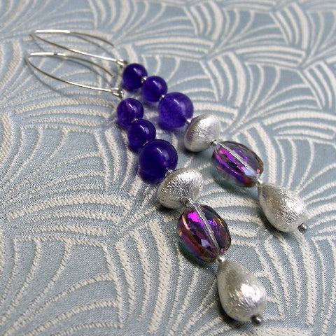 Long drop earrings UK, handmade semi-precious dangle earrings  CC50