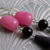 long drop handmade pink black earrings