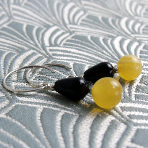 yellow black semi-precious bead earrings