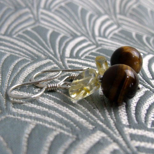 short tigers eye earrings uk, semi-precious stone jewellery earrings, handmade earrings