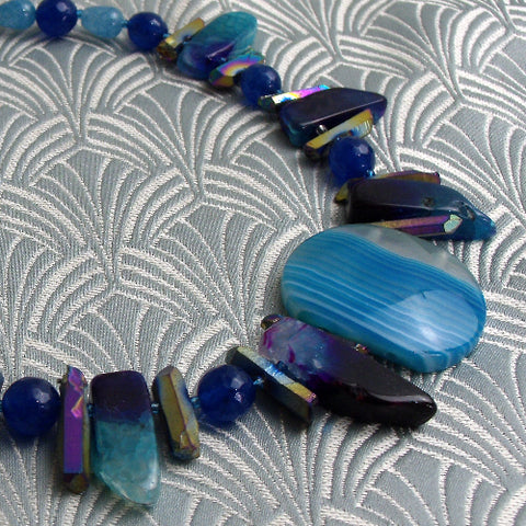 Chunky semi-precious stone necklace jewellery, blue handmade chunky necklace UK, blue necklace CC65