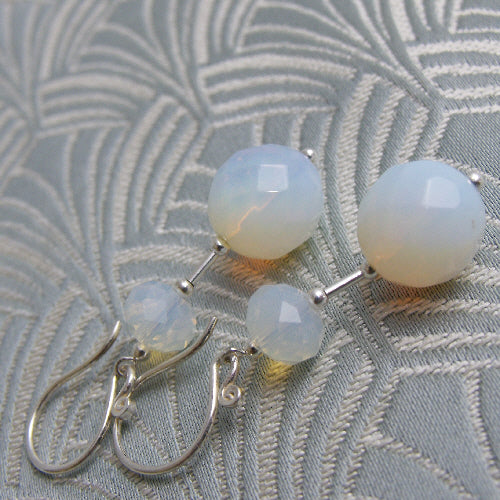 opal quartz drop earrings, handmade semi-precious stone jewellery uk, semi-precious gemstone earrings