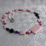 pink rose quartz semi-precious gemstone necklace uk