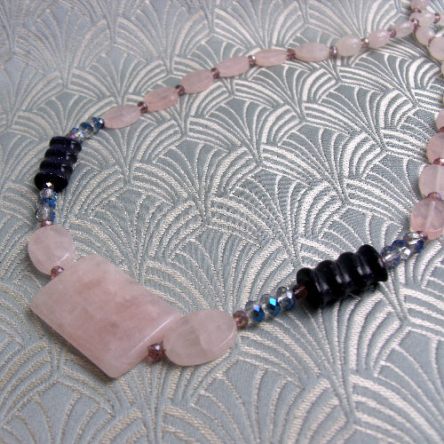 pink beaded semi-precious necklace handmade rose quartz