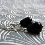 short drop black onyx semi-precious gemstone earrings 