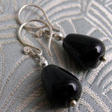 short drop semi-precious black bead earrings, semi-precious earrings