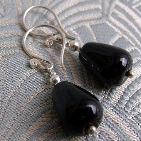 Short black handmade earrings, small dangle earrings CC71