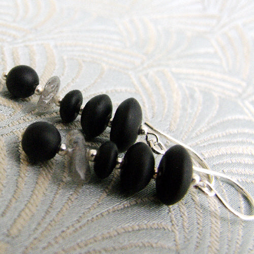 grey black drop earrings, semi-precious stone jewellery earrings UK, black grey semi-precious drop earrings