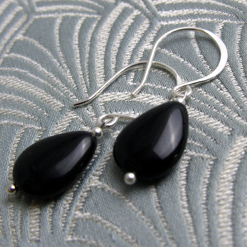 short black earrings uk, short drop semi-precious stone earrings uk, semi-precious gemstone jewellery