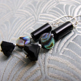 black onyx earrings with paua shell beads