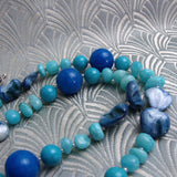 long blue necklace handmade semi-precious stones