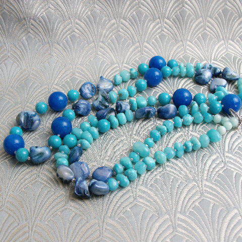 Long handmade necklace, long semi-precious stone jewellery necklace, long blue necklace handmade CC76