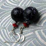 black semi-precious stone earrings short drop