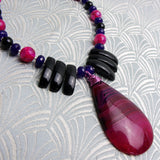 semi-precious stone necklace handmade black pink beads