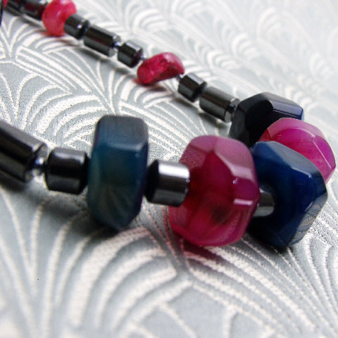 short chunky bead necklace, semi-precious stone necklace, handmade semi-precious bead necklace CC85