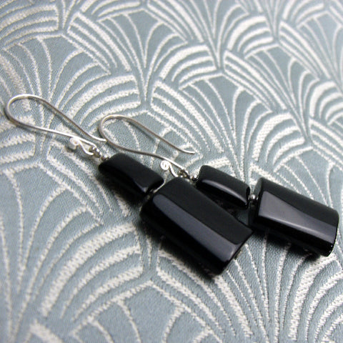 Long drop earrings, long semi-precious stone earrings long black earrings, handmade jewellery CC90