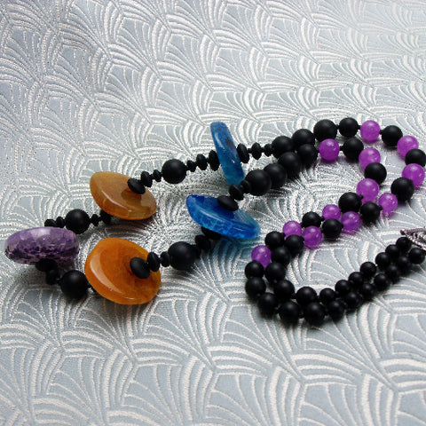 Long Chunky bead necklace, long semi-precious bead statement necklace CC86