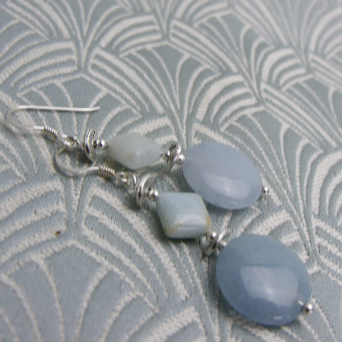 long drop earrings, unique handcrafted semi-precious stone jewellery uk, long semi-precious stone earrings blue