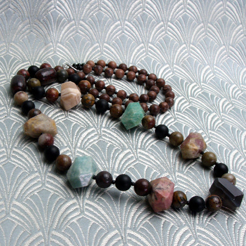Handmade chunky necklace, long semi-precious bead statement necklace CC91
