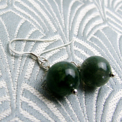 small drrop earrings, handmade jewellery uk, moss agate earrings, semi-precious stone jewellery