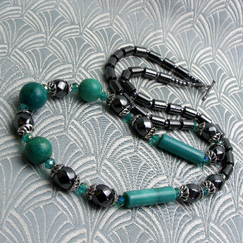 handmade semi-precious bead necklace UK, beaded semi-precious stone necklace handcrafted UK CC94