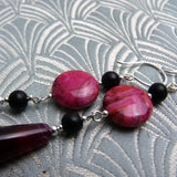long pink black handmade drop earrings