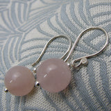 rose quartz earrings, handmade semi-precious stone earrings, short pink earrings