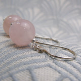 short drop pink earrings handmade rose quartz