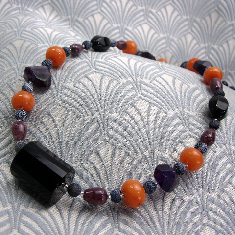 chunky bead necklace, handmade semi-precious stone necklace, chunky semi-precious bead necklace  DD13