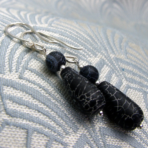black drop earrings, black handmade earrings, black semi-precious earrings, black drop earrings