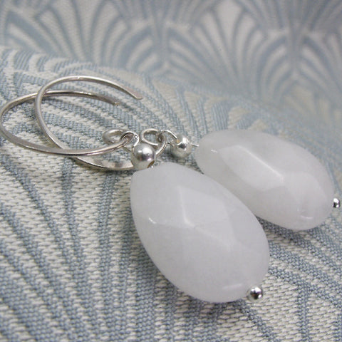 White handmade earrings, semi-precious gemstone jewellery handmade, white drop earrings DD22