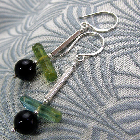 Long drop earrings UK, handmade jewellery UK, long semi-precious stone earrings handcrafted UK DD26