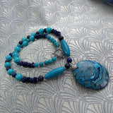 blue semi-precious stone necklace uk
