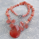 chunky handmade necklace strawberry quartz