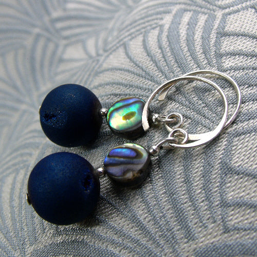 handmade jewellery uk, short drop earrings, blue semi-precious  jewellery