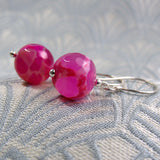 bright pink semi-precious short drop earrings