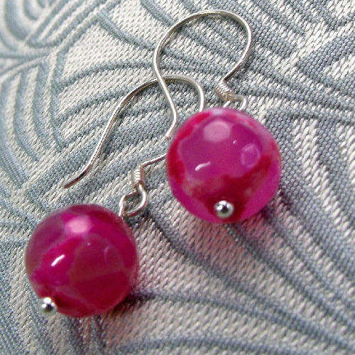 short pink earrings, pink handmade jewellery, pink semi-precious jewellery earrings