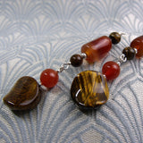 long handmade earrings with tigers eye beads
