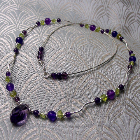 sterling silver semi-precious stone necklace Unique NM47