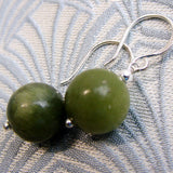 jade bead earrings, beaded semi-precious green bead earrings