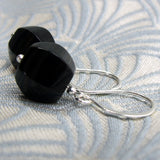 short drop black bead earrings