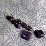 long drop amethyst earrings, handmade semi-precious stone bead jewellery